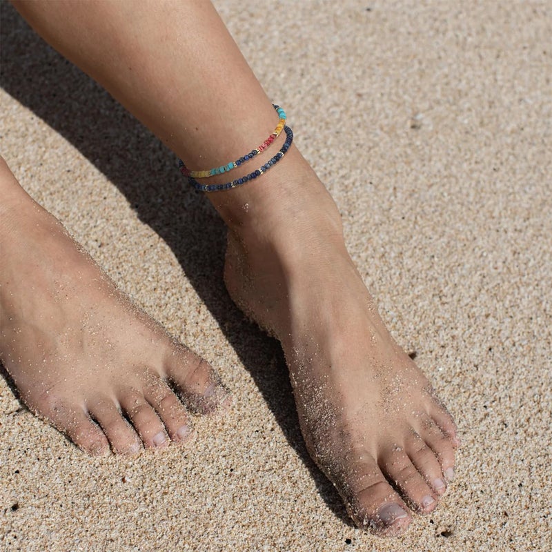 Wremily Natural Stone Beaded Anklets Bracelets for Women Handmade Beaded Anklet Bracelet Waterproof Boho Beads Ankle Bracelet Adjustable Summer Jewelry - Image 4